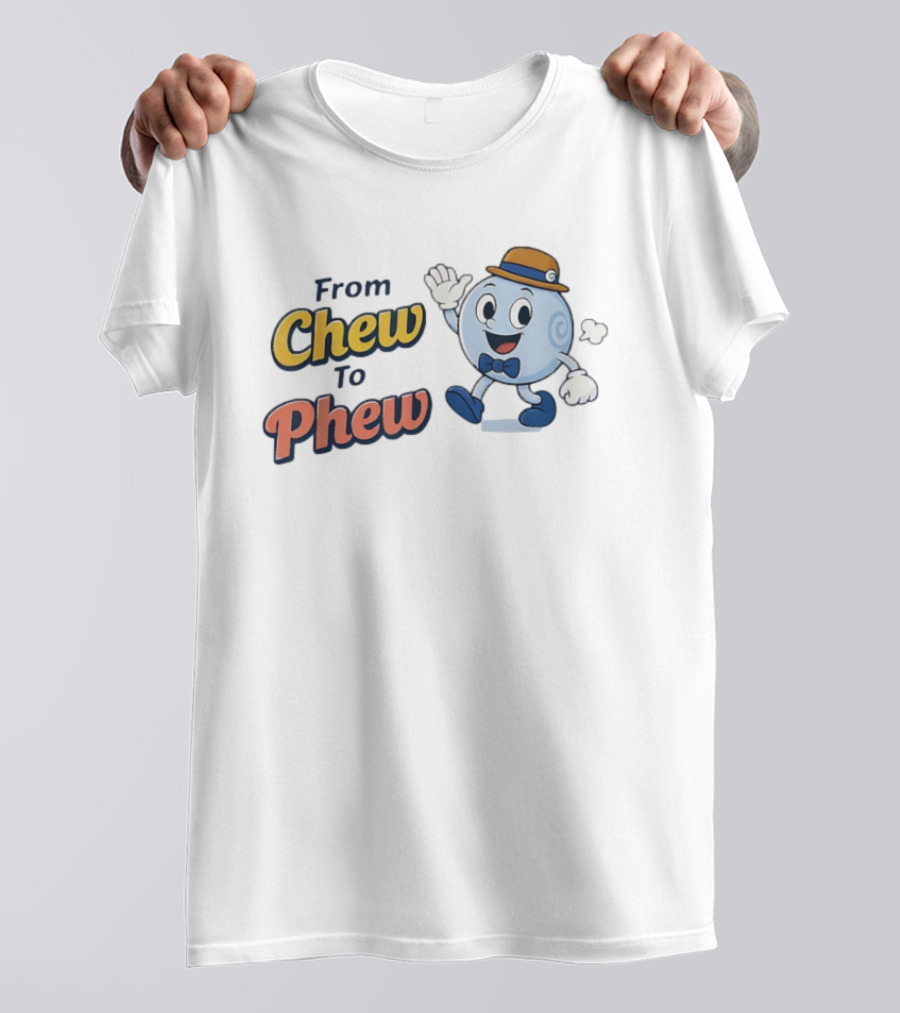From Chew To Phew Cartoon Character Hat And Bowtie Fun T-Shirt