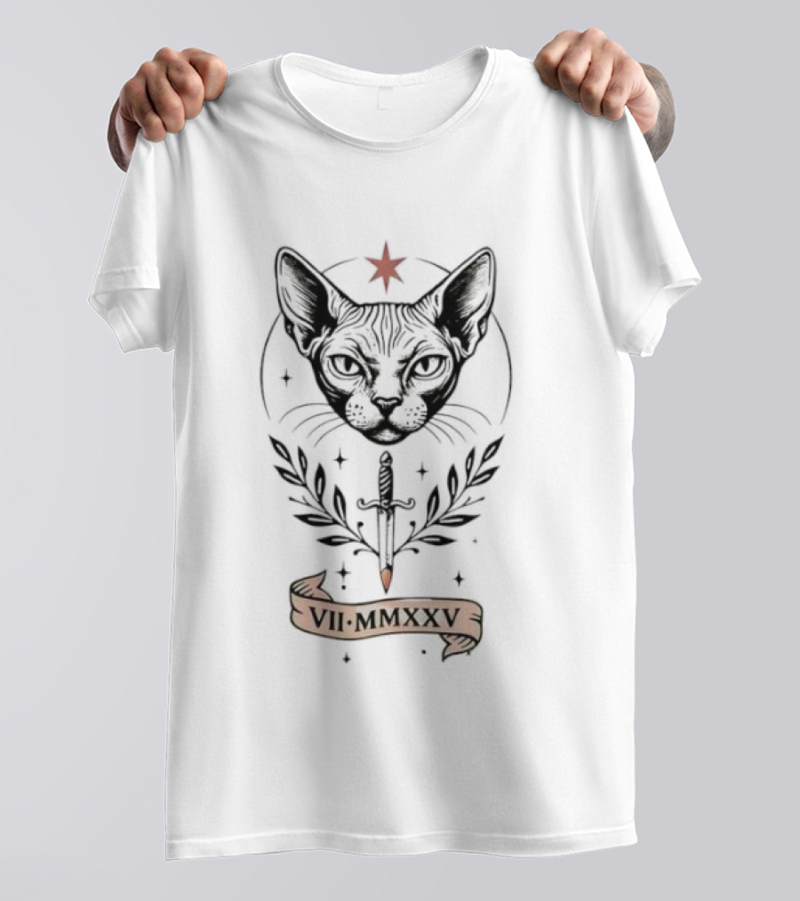 Sphynx Cat VII MMXXV Star Symbol Banner T-Shirt