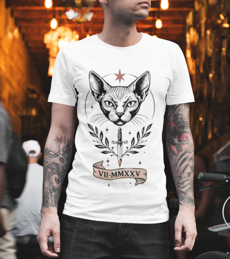 Sphynx Cat VII MMXXV Star Symbol Banner T-Shirt