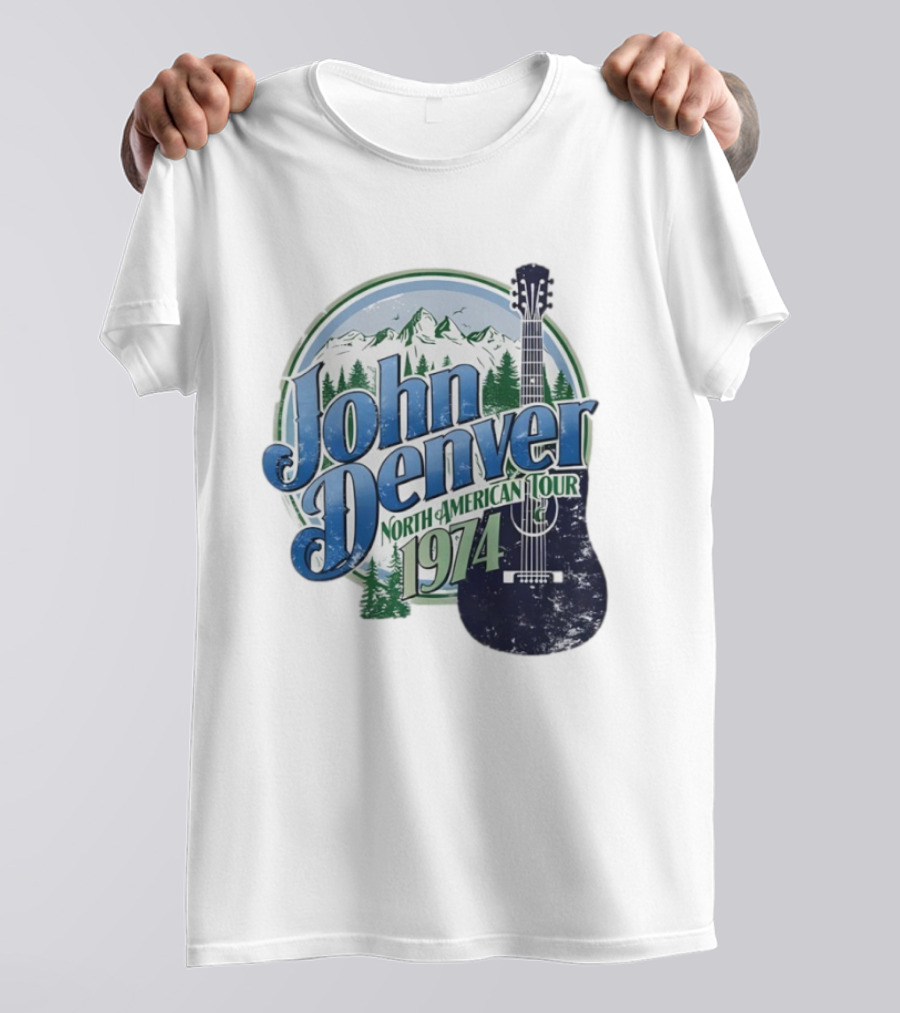 John Denver North American Tour 1974 With Guitar And Mountain Scene T-Shirt