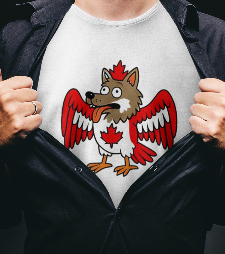 Maple Leaf Mad Wolfbird Quirky Canadian Creature Wings T-Shirt
