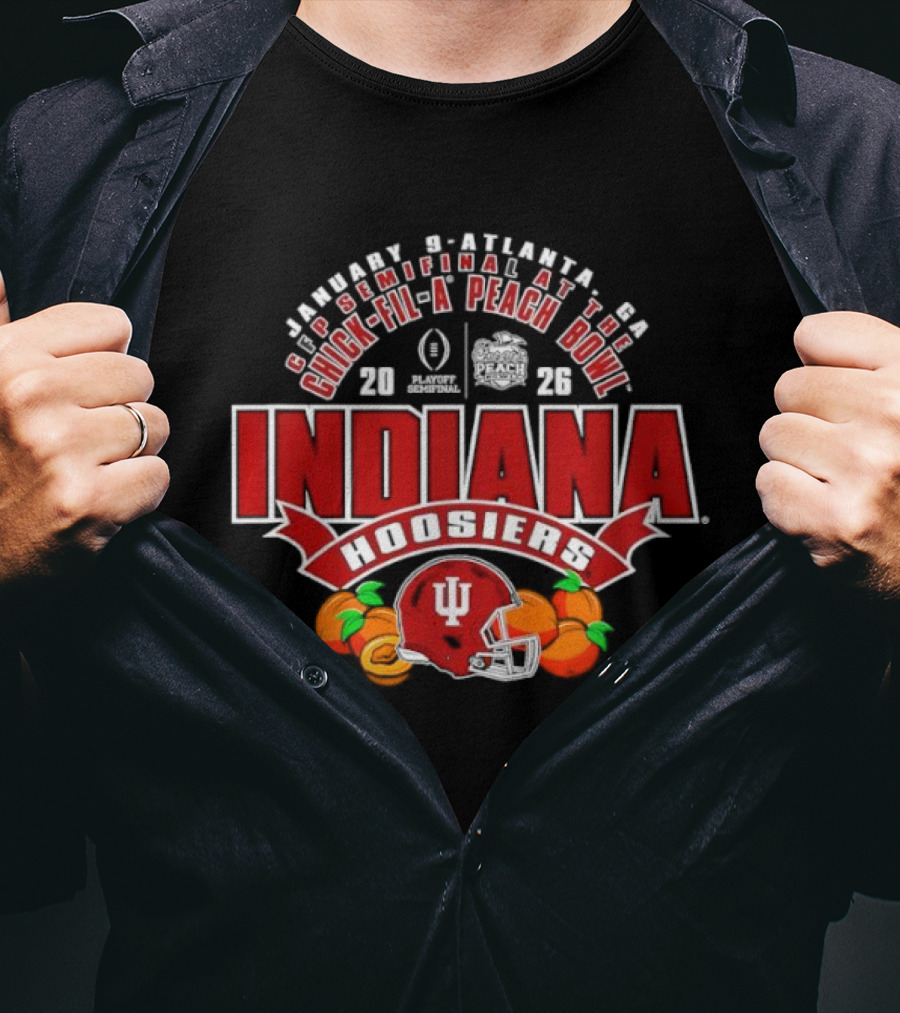 Indiana Hoosiers CFP Semifinal Chick Fil A Peach Bowl 2026 Helmet Orange Football T-Shirt