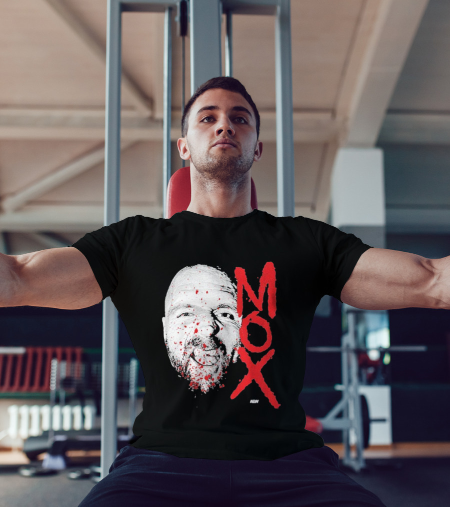Moxley Big Head Mox Text Blood Splatter T-Shirt
