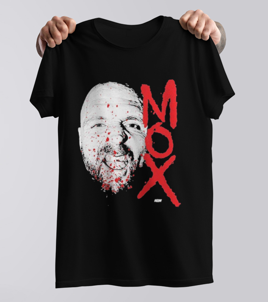 Moxley Big Head Mox Text Blood Splatter T-Shirt