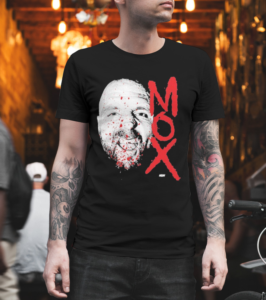 Moxley Big Head Mox Text Blood Splatter T-Shirt