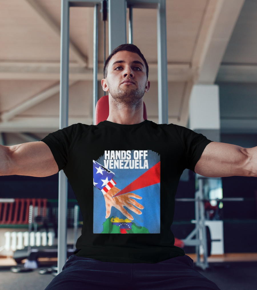 Hands Off Venezuela U.S. Imperialism Critique Featuring Venezuelan Flag And Map T-Shirt