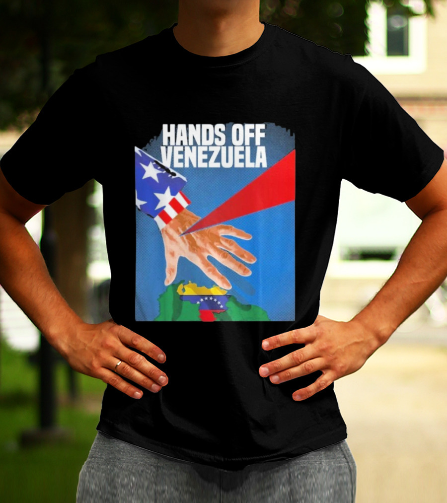 Hands Off Venezuela U.S. Imperialism Critique Featuring Venezuelan Flag And Map T-Shirt
