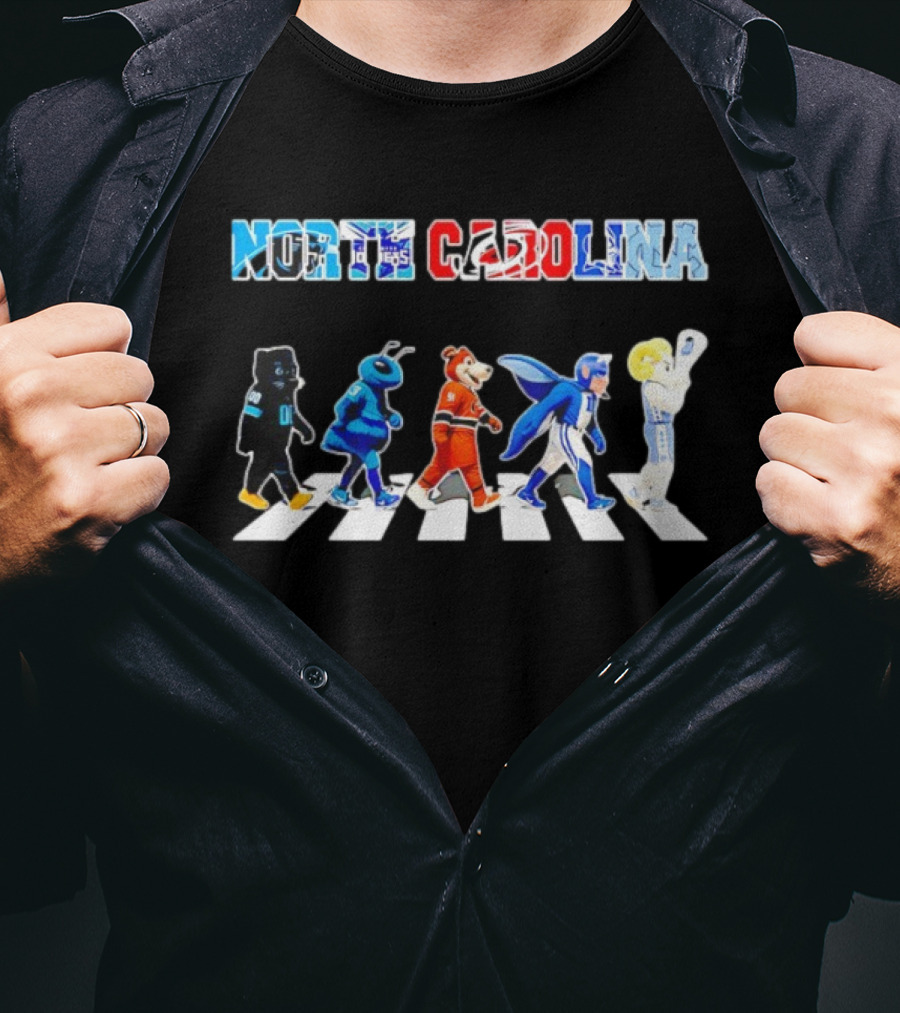 North Carolina Sports Mascots Panthers Hornets Hurricanes Duke Blue Heels Walking Across T-Shirt
