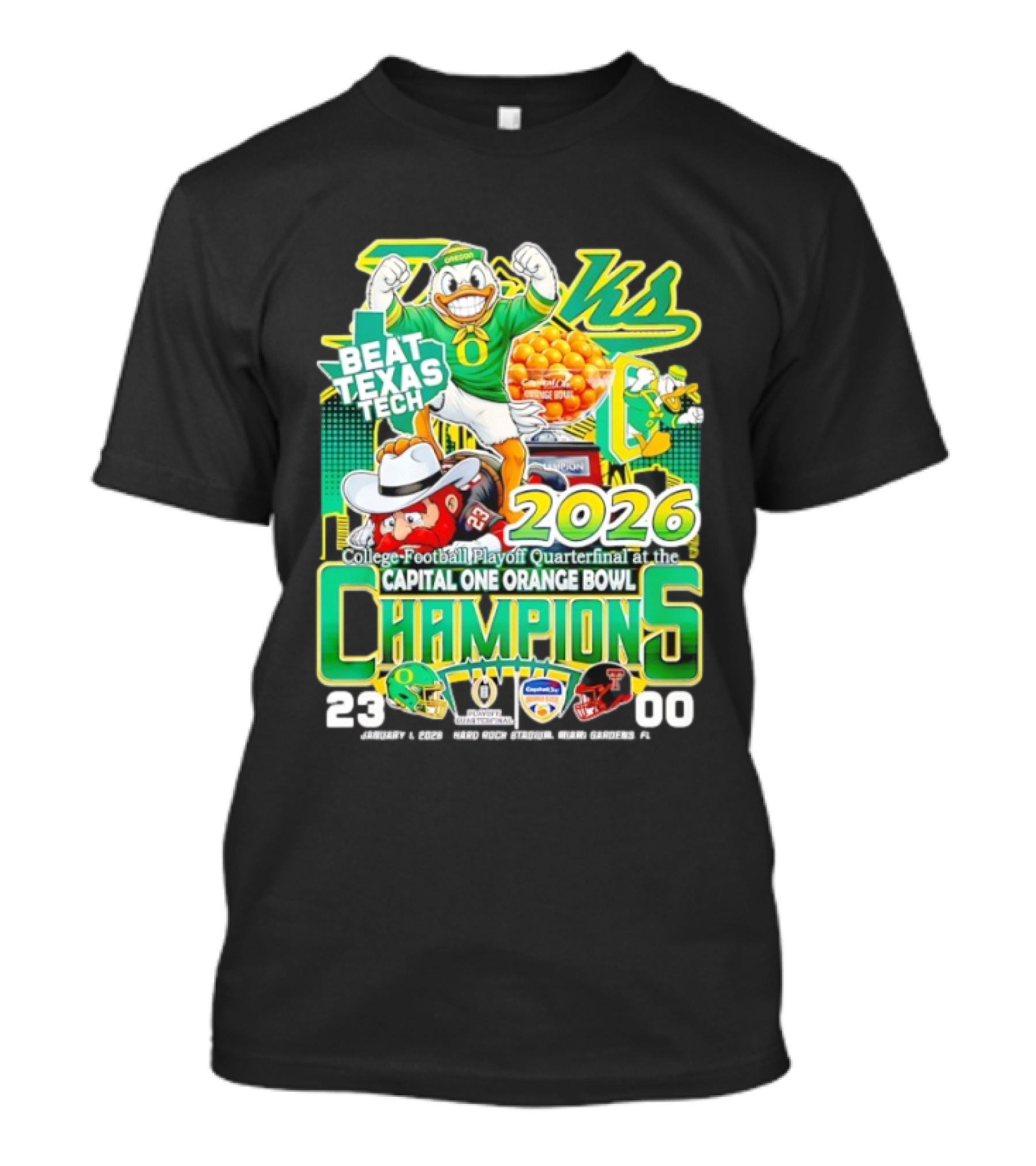 Oregon Ducks Beat Texas Tech 2026 Capital One Orange Bowl Champions Quarterfinal CFP T-Shirt