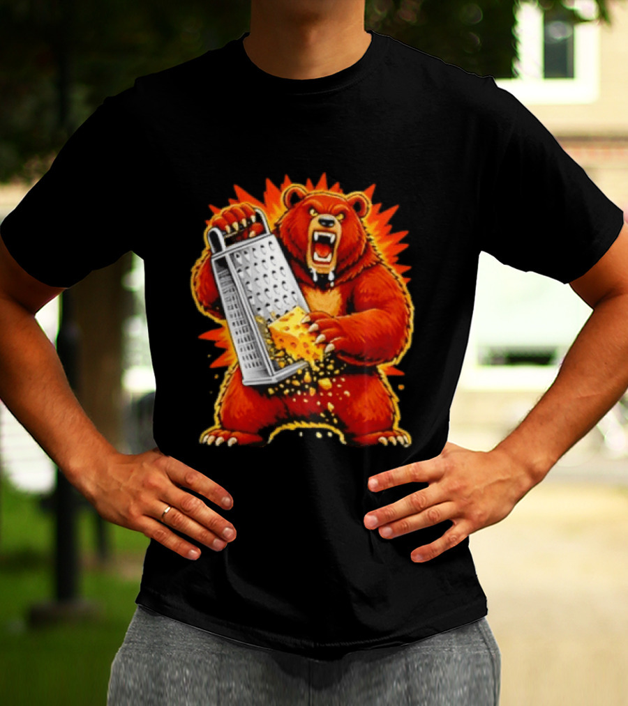 Angry Bear Grating Cheese Grater Hater Fierce Cheese Grating Bear T-Shirt