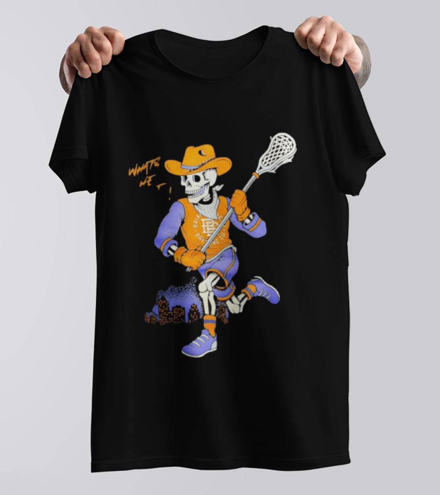 BriarBrothers Brewing Co Skeleton Lacrosse Player With City Skyline T-Shirt