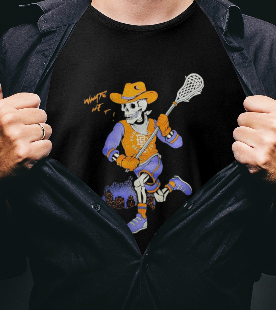 BriarBrothers Brewing Co Skeleton Lacrosse Player With City Skyline T-Shirt
