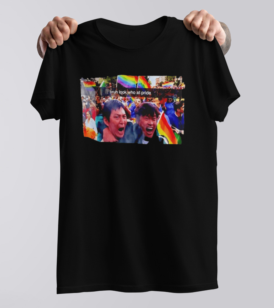 Bruh Look Who At Pride Rainbow Flags Crowd T-Shirt