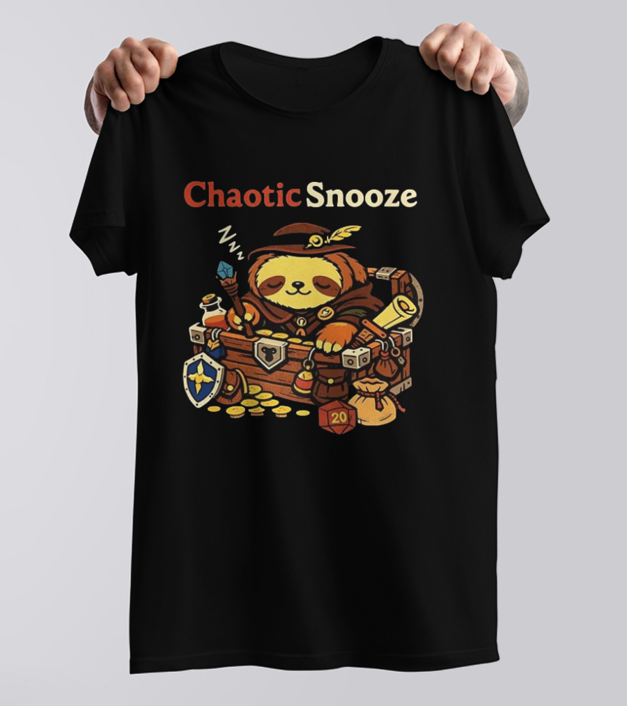 Chaotic Snooze Sloth With Dungeons And Dragons Dice And Treasure T-Shirt