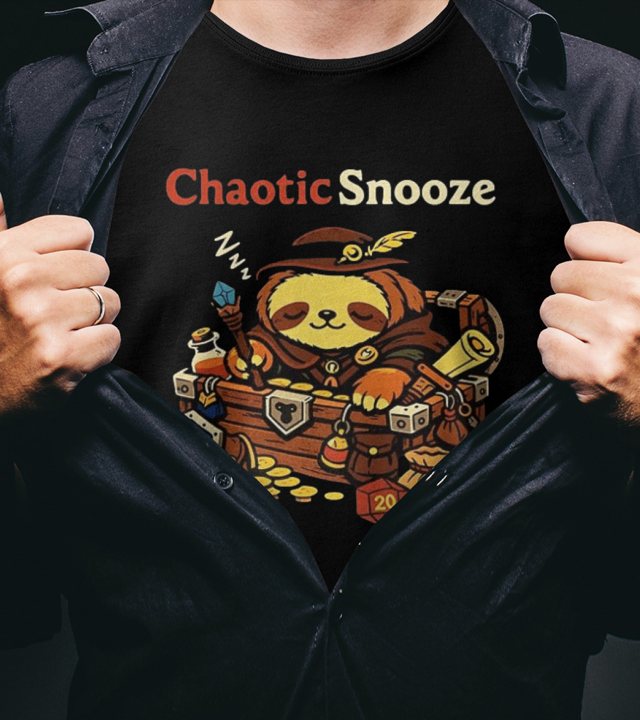 Chaotic Snooze Sloth With Dungeons And Dragons Dice And Treasure T-Shirt