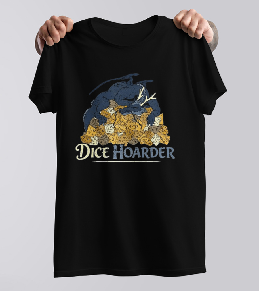 Dice Hoarder Dragon With Pile Of Polyhedral Dice Dungeons And Dragons Fantasy T-Shirt