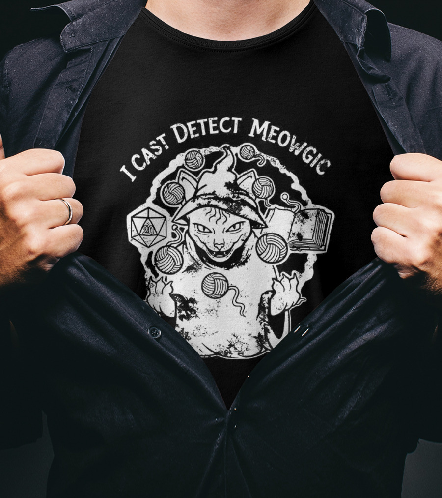 I Cast Detect Meowgic Dungeons And Dragons Dice Cat Fantasy Adventure T-Shirt