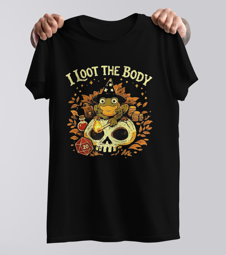 I Loot The Body Frog Wizard Dice Fantasy Adventure T-Shirt