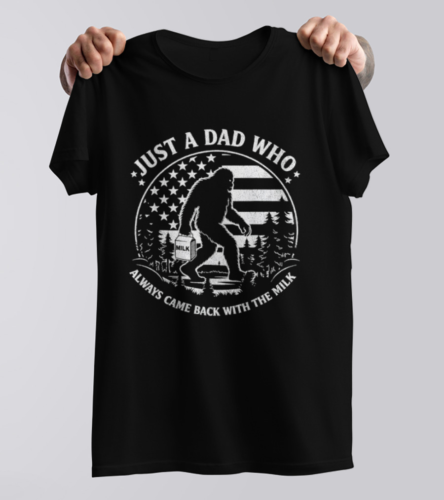 Bigfoot Dad Always Came Back With The Milk Retro Forest Stars T-Shirt