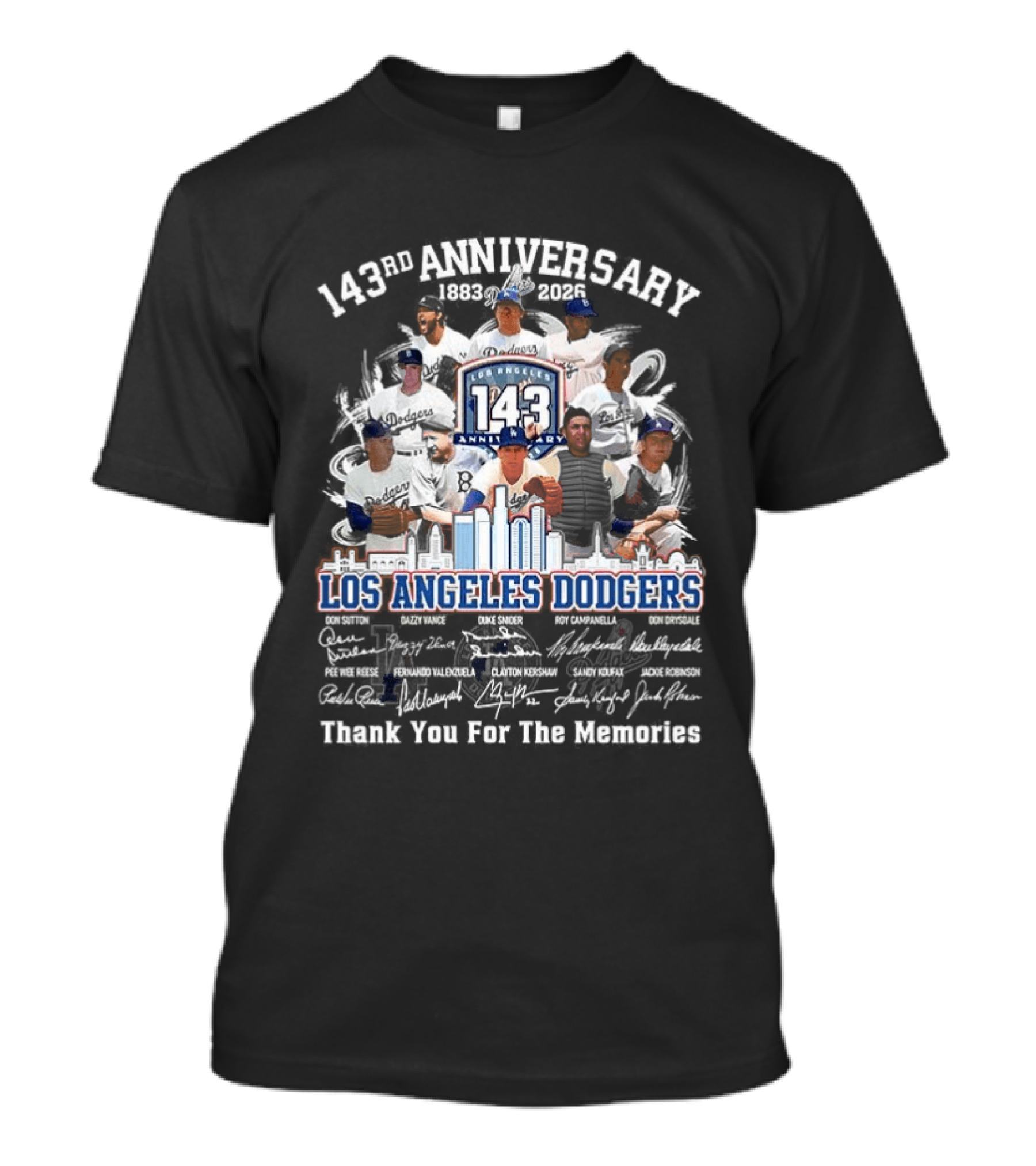 Los Angeles Dodgers 143rd Anniversary Thank You For The Memories Player Signatures T-Shirt