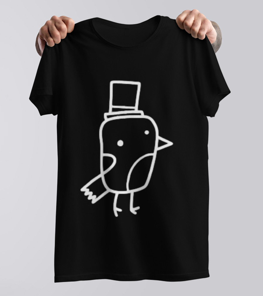 Minimalist Line Art Gentleman Bird Doodle Top Hat T-Shirt