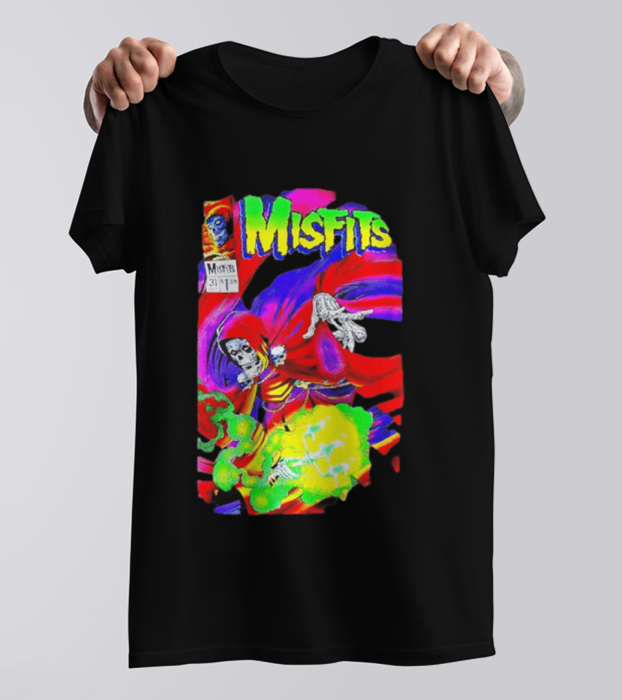 Misfits Hell Fiend Spawn 31 Fiend Skull Cloak Neon T-Shirt