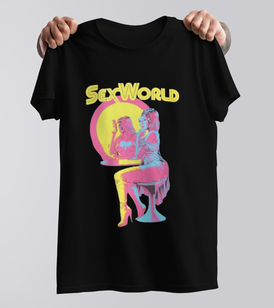 SexWorld Retro Neon Art Style With Futuristic Sexbot T-Shirt
