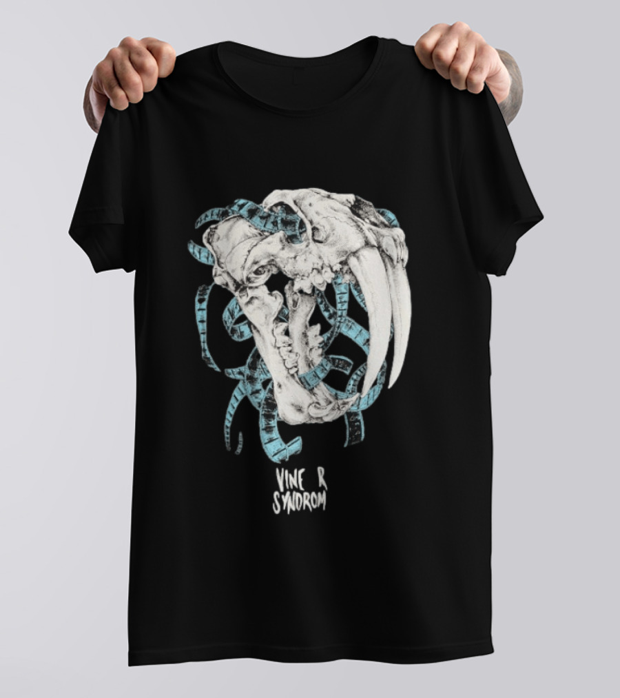 Vinegar Syndrome Saber Toothed Tiger Skull Vintage Film Reel T-Shirt
