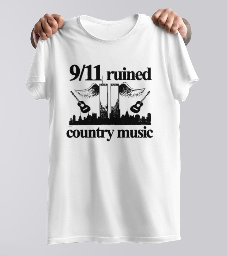 9 11 Ruined Country Music Twin Towers City Skyline Guitars T-Shirt
