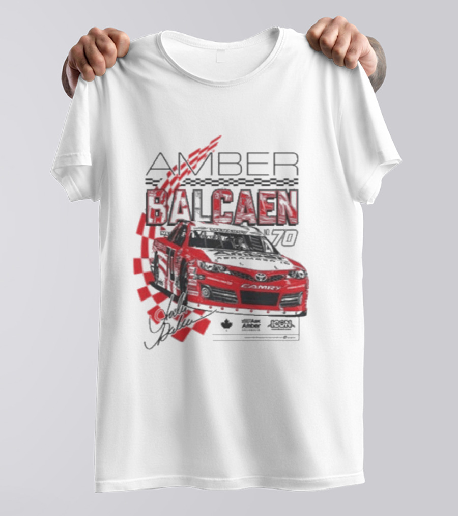 Amber Balcaen Racing Daytona Red Car Number 70 Racing Flags T-Shirt