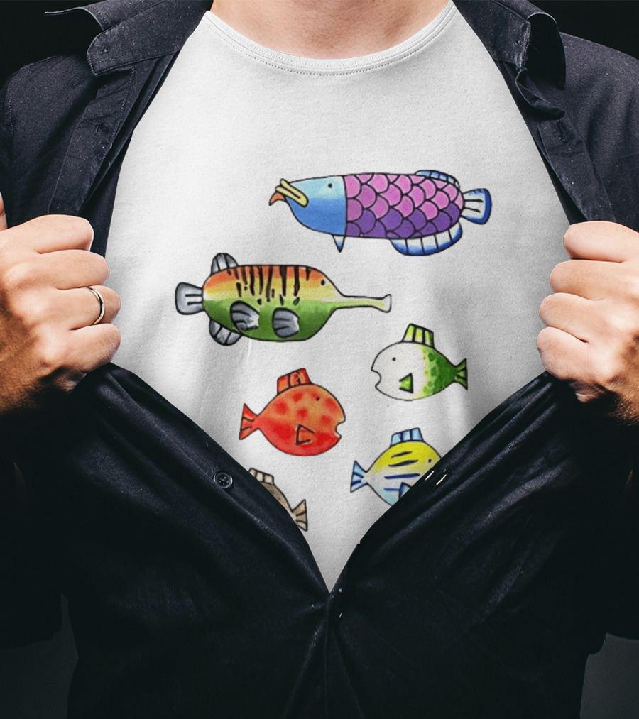 Fishing Wii Party Play Fish Species Video Game Colorful Fish T-Shirt