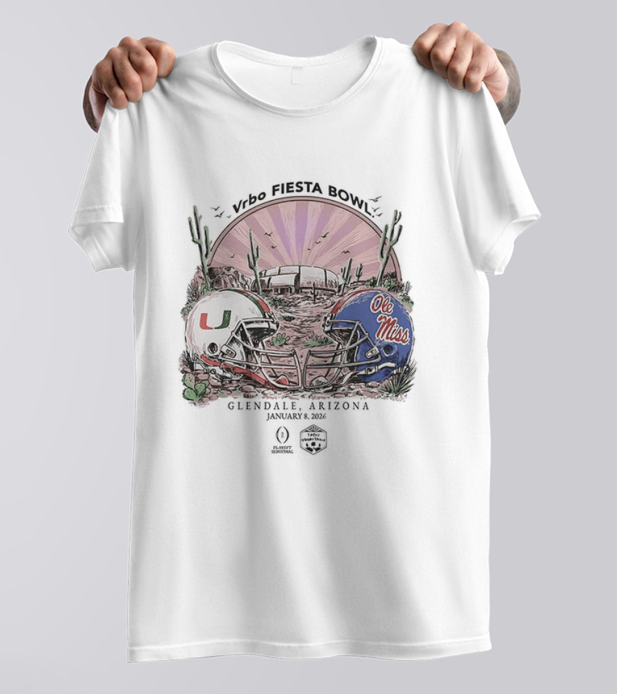 Miami Hurricanes Vs Ole Miss Rebels Vrbo Fiesta Bowl Glendale Arizona 2026 T-Shirt