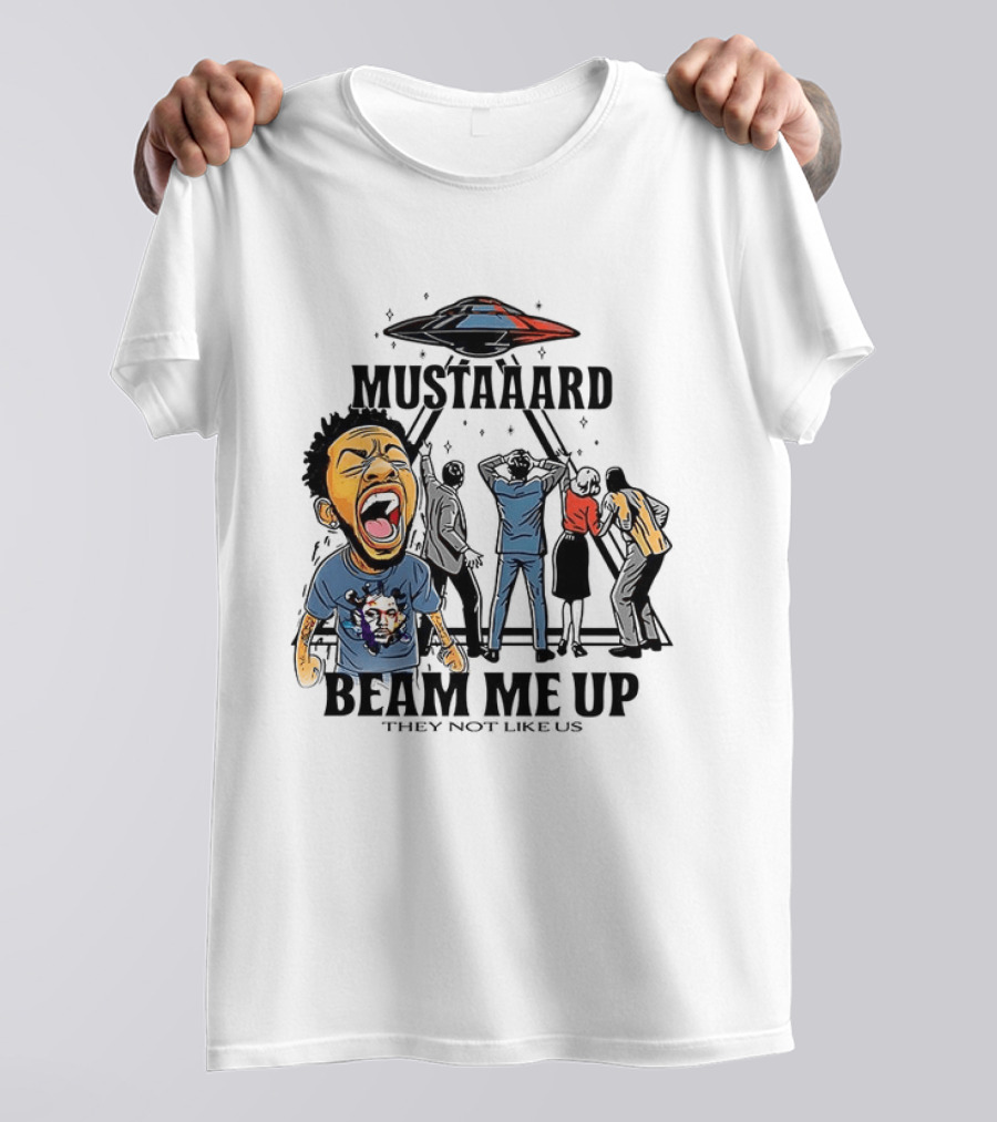 Mustard Beam Me Up They Not Like Us Alien Abduction T-Shirt