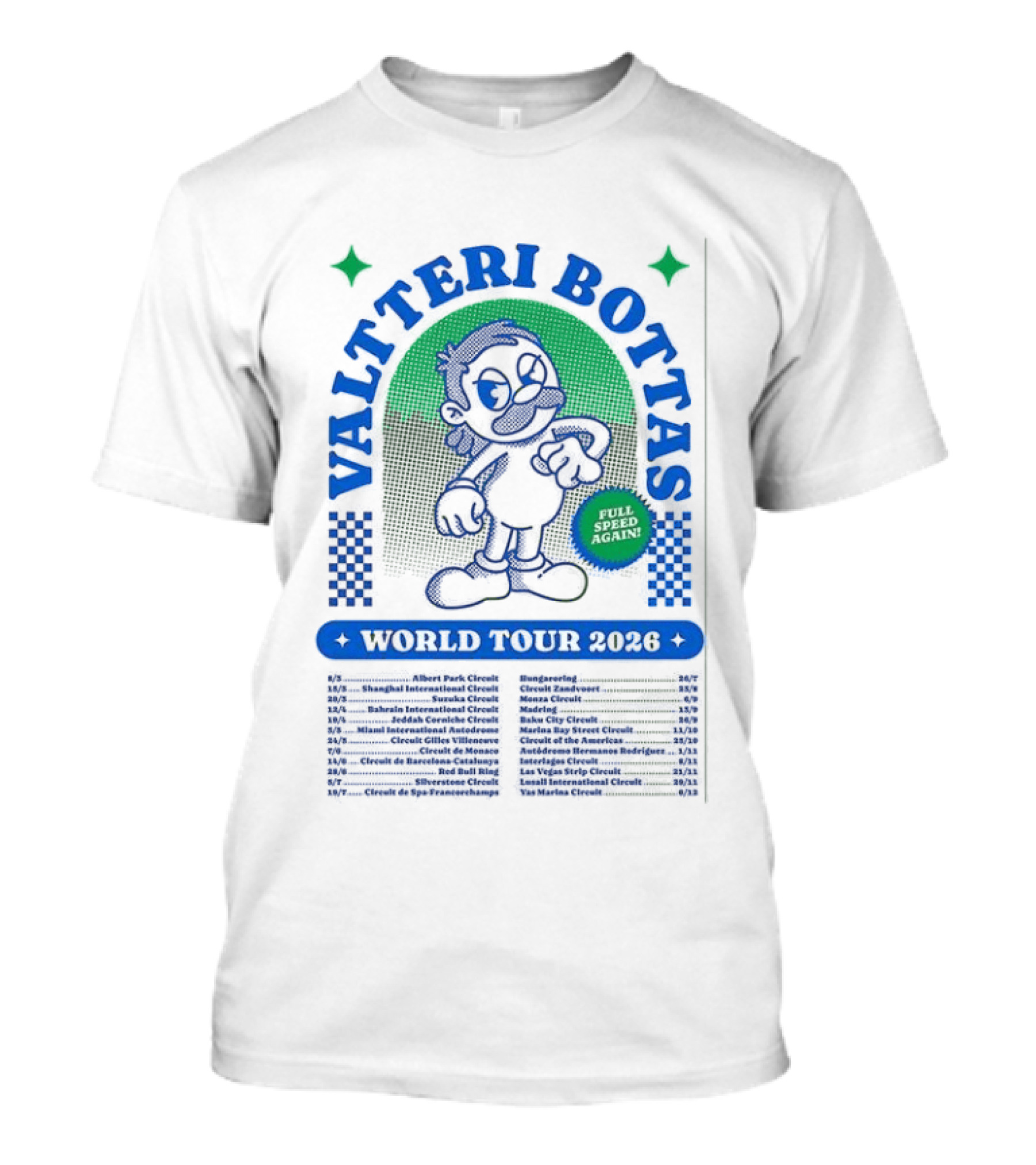 Valtteri Bottas World Tour 2026 Full Speed Again Racing T-Shirt
