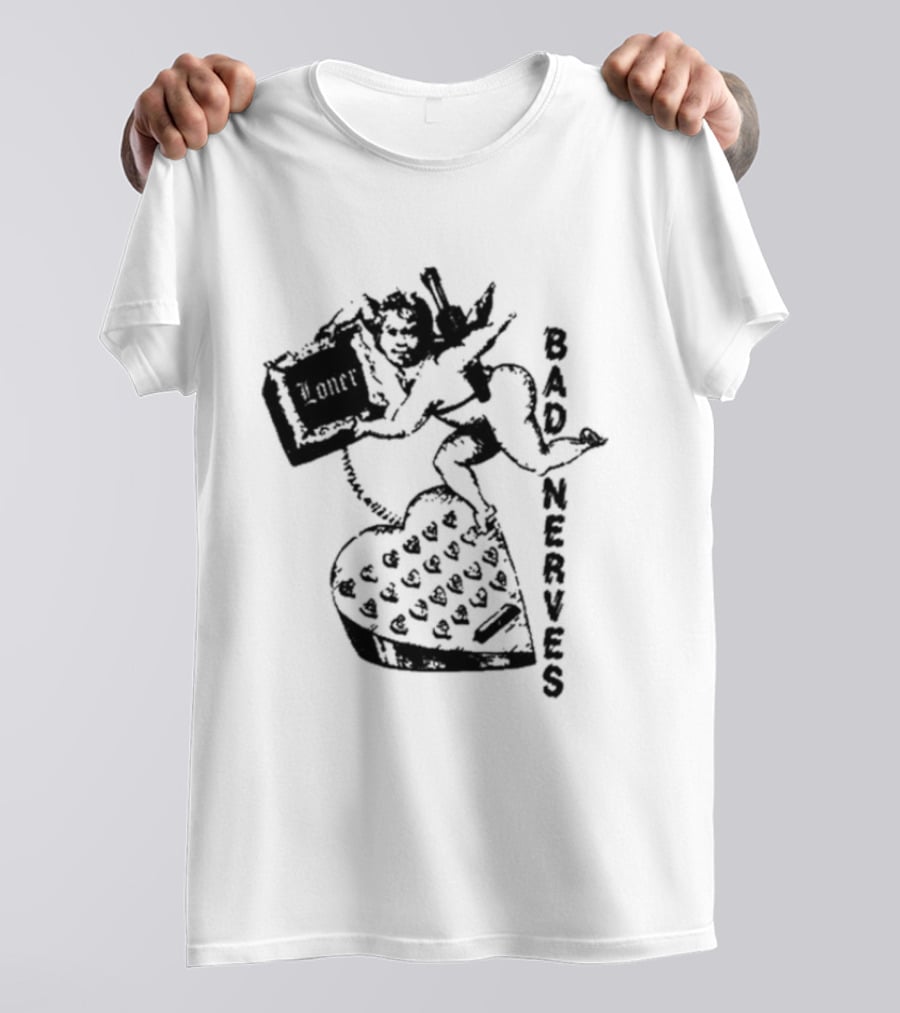 Bad Nerves Loner Checkered Heart And Angel Playing Card T-Shirt