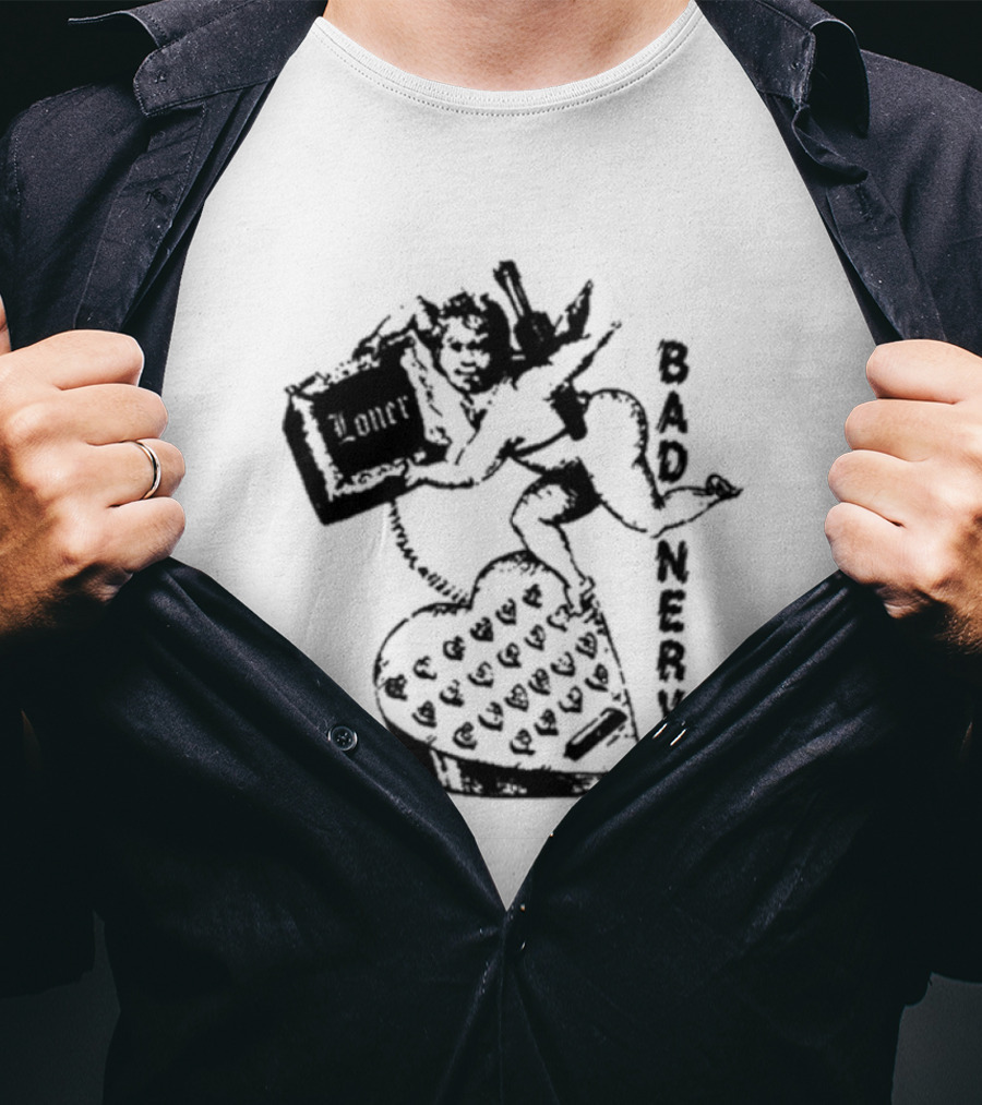 Bad Nerves Loner Checkered Heart And Angel Playing Card T-Shirt
