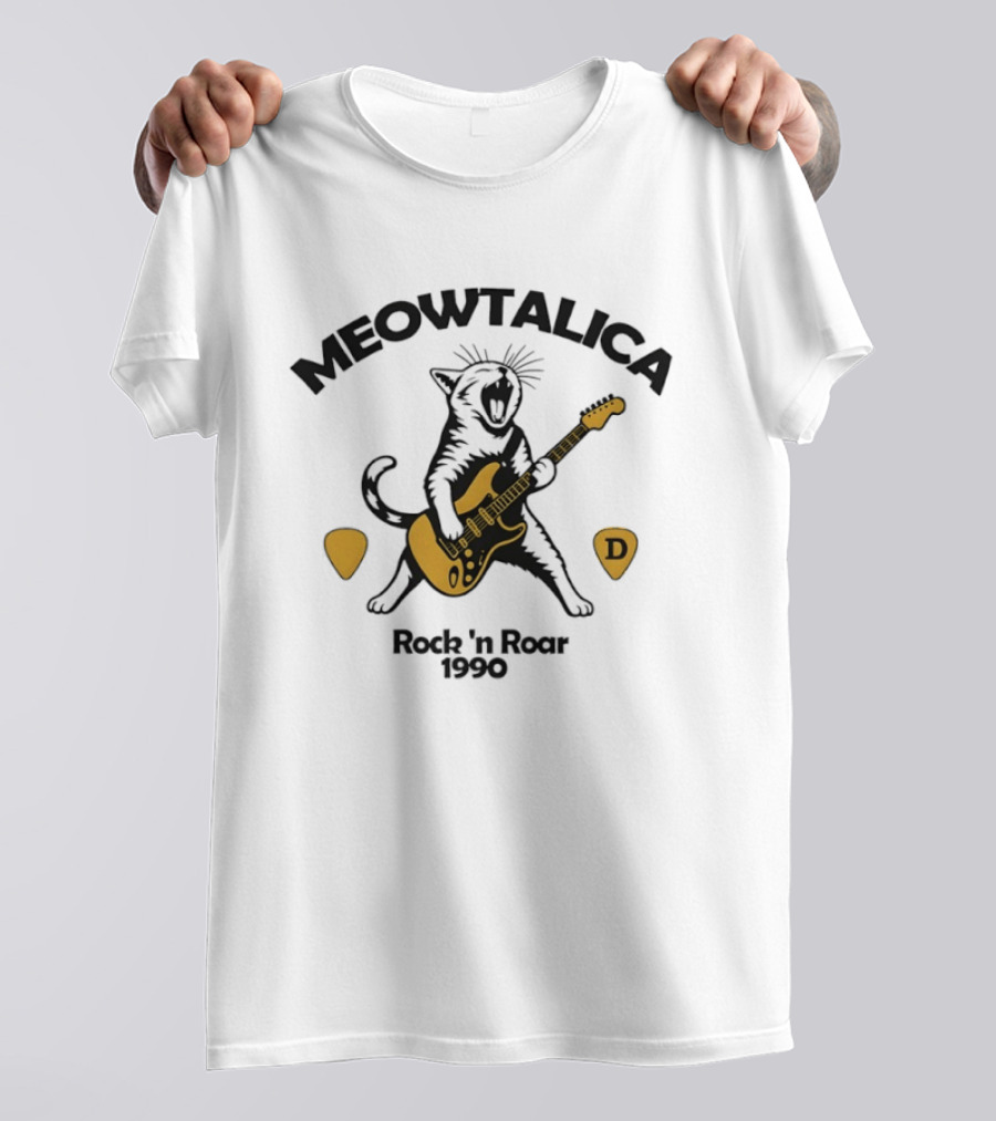 Meowtalica Rock 'n Roar Cat Guitar 1990 T-Shirt