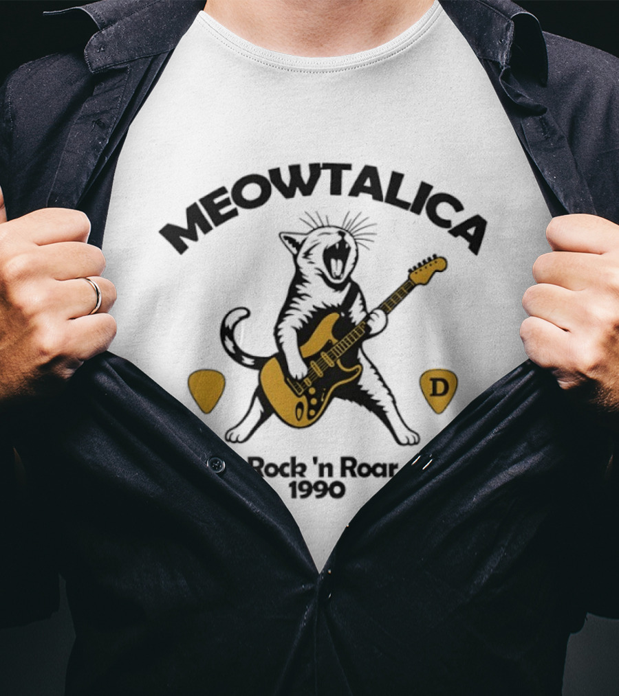 Meowtalica Rock 'n Roar Cat Guitar 1990 T-Shirt