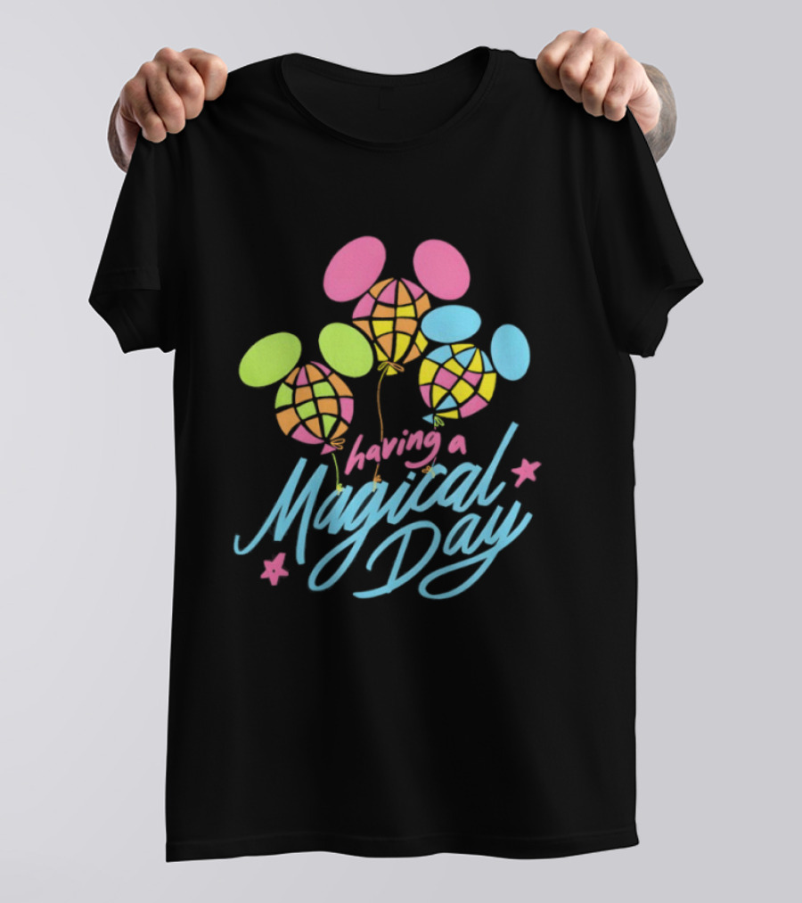 Having A Magical Day Neon Checkered Balloon Bright Colorful Celebration T-Shirt