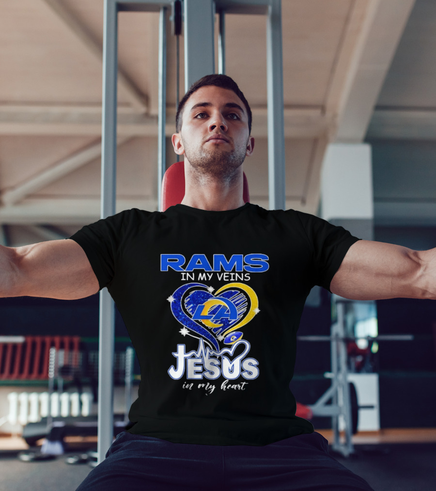 Los Angeles Rams In My Veins Jesus In My Heart Football Fan Faithful T-Shirt