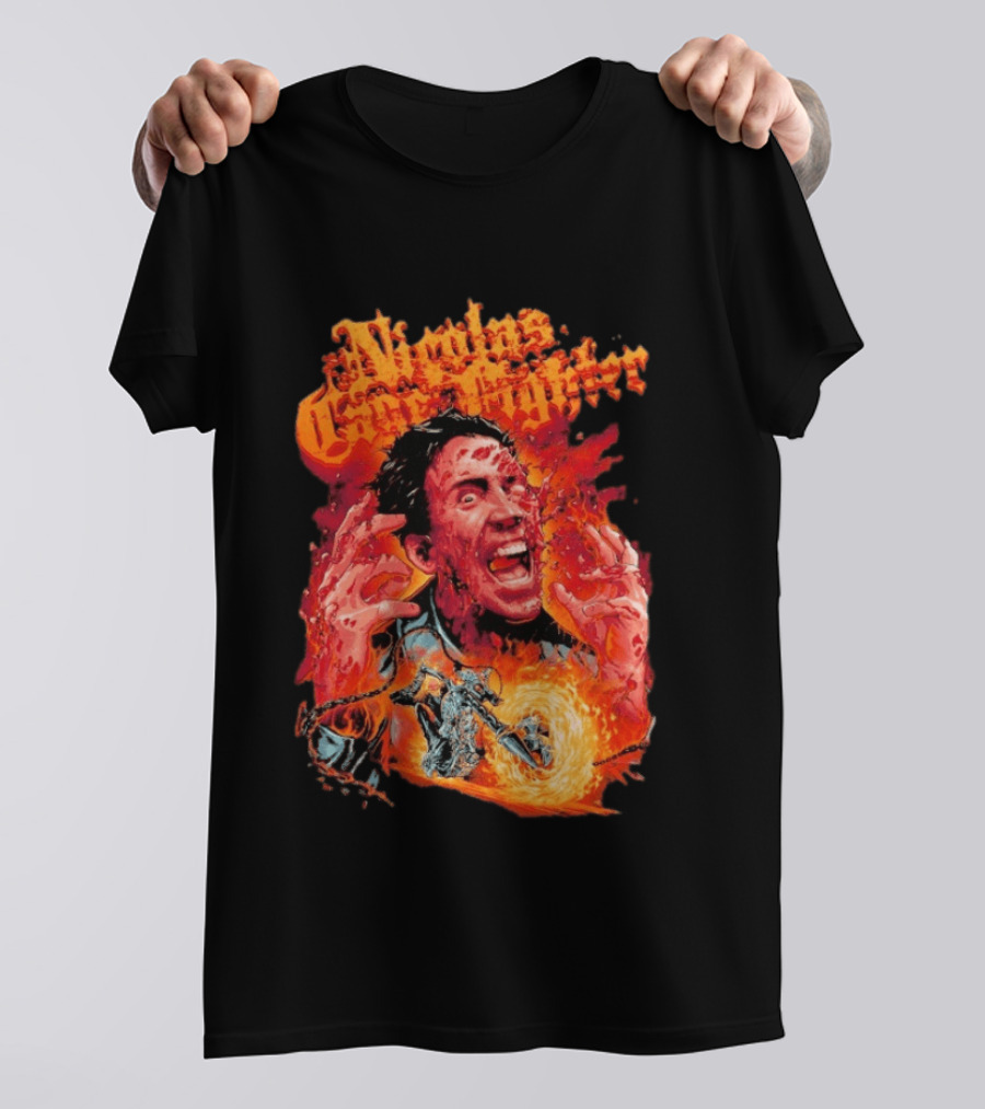 Nicolas Cage Fighter Melting Face Ghost Rider Flame Chain T-Shirt