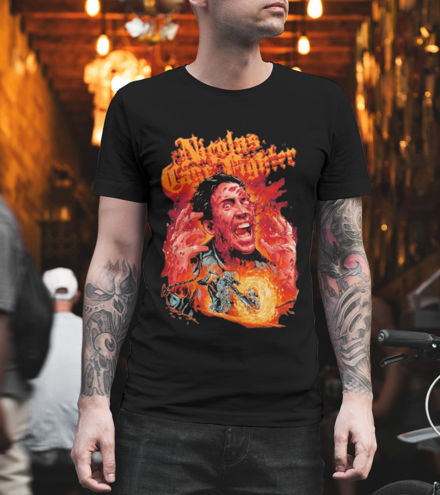 Nicolas Cage Fighter Melting Face Ghost Rider Flame Chain T-Shirt