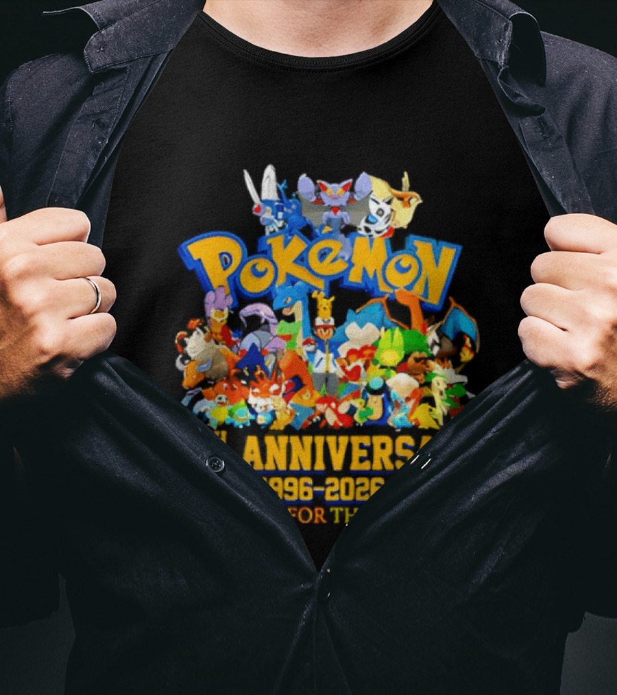 Pokémon 30th Anniversary 1996 2026 Pikachu Mewtwo Eevee Mew Dragonite Snorlax Thank You For The Memories T-Shirt