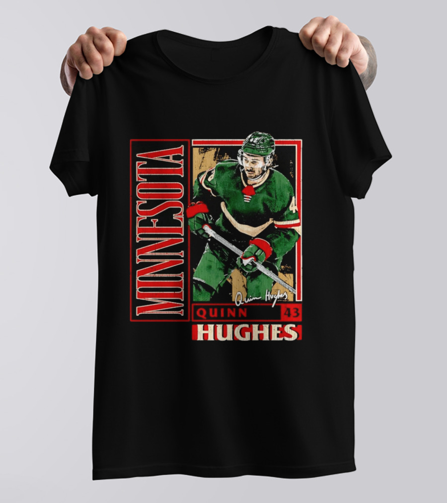 Minnesota Quinn Hughes 43 Hockey Player Art Card T-Shirt