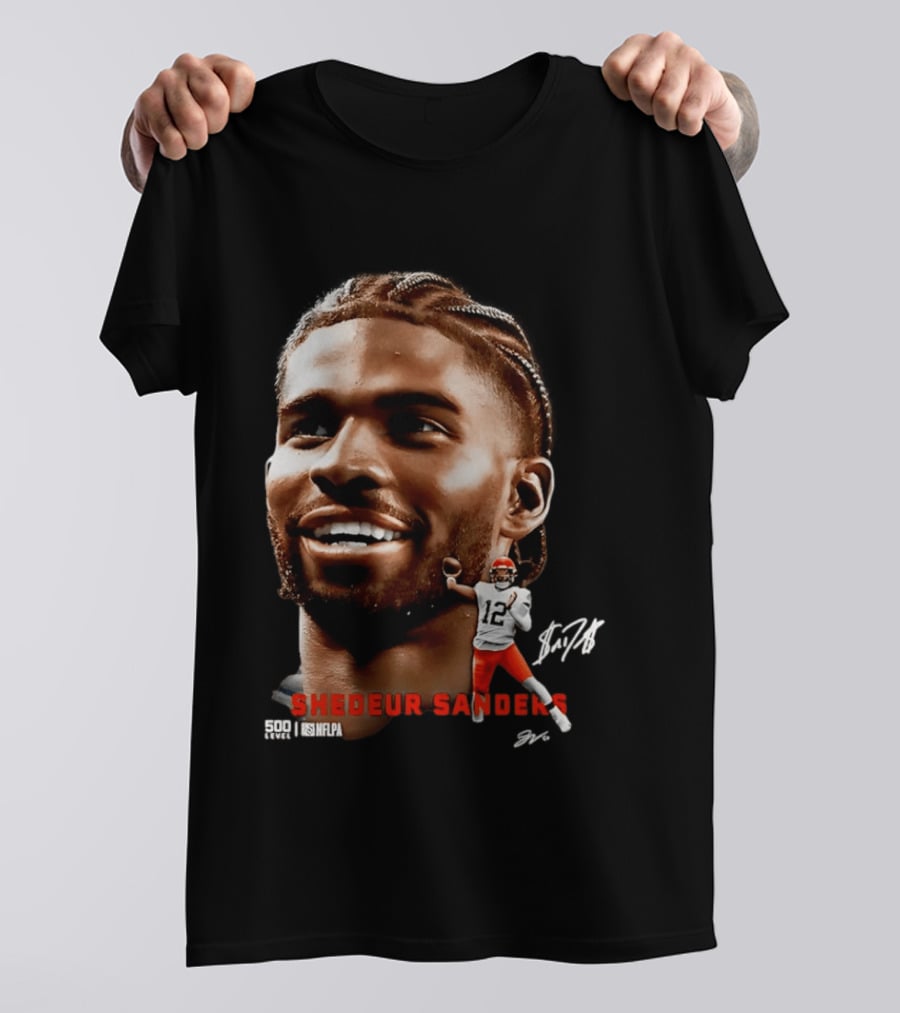 Shedeur Sanders NFLPA 500 Level Dual Autograph Cleveland 12 T-Shirt