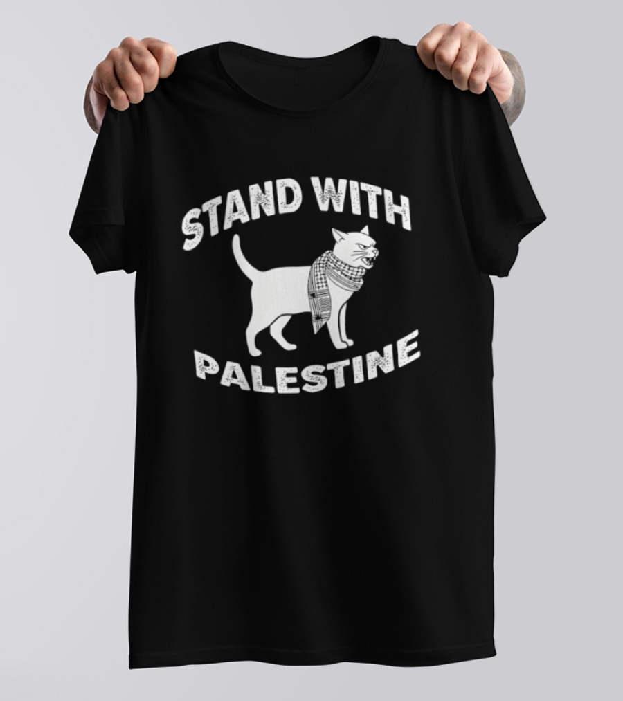 Stand With Palestine Cat Support Solidarity Message T-Shirt
