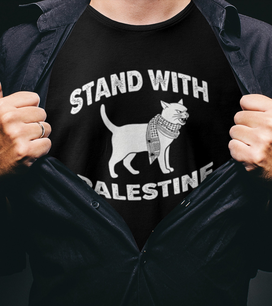 Stand With Palestine Cat Support Solidarity Message T-Shirt