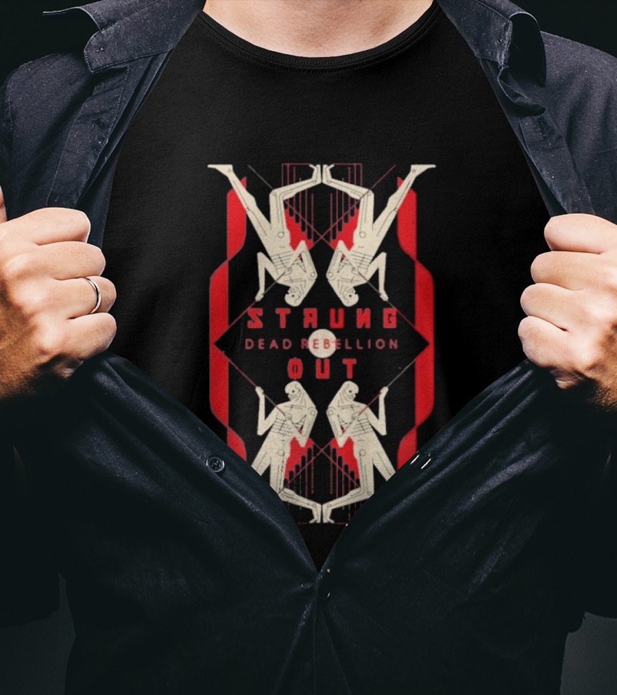 Strung Out Dead Rebellion Punk Band Skeletons Red Chains T-Shirt
