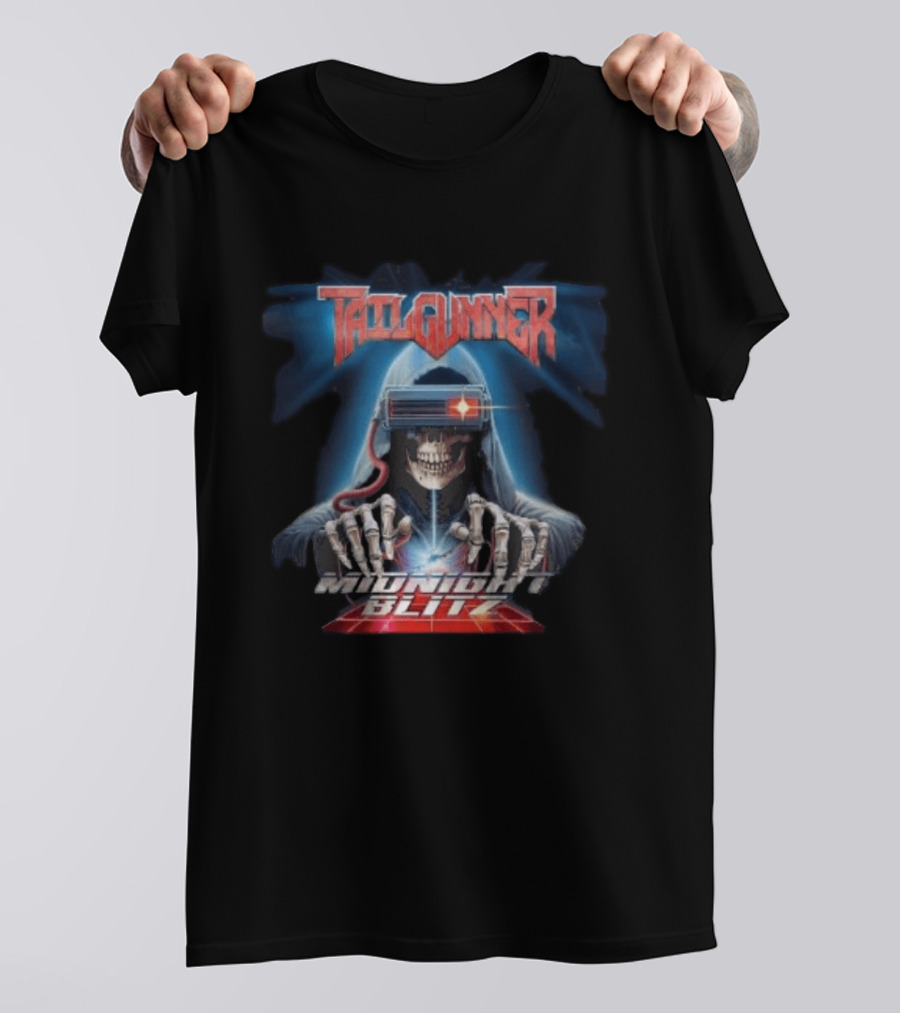 Tailgunner Midnight Blitz Cyber Skeleton Hooded Skull T-Shirt