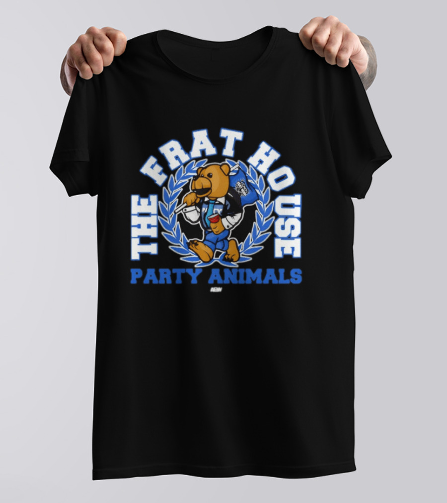 The Frat House Party Animals Beer Bear Drinking In Blue College Jacket T-Shirt